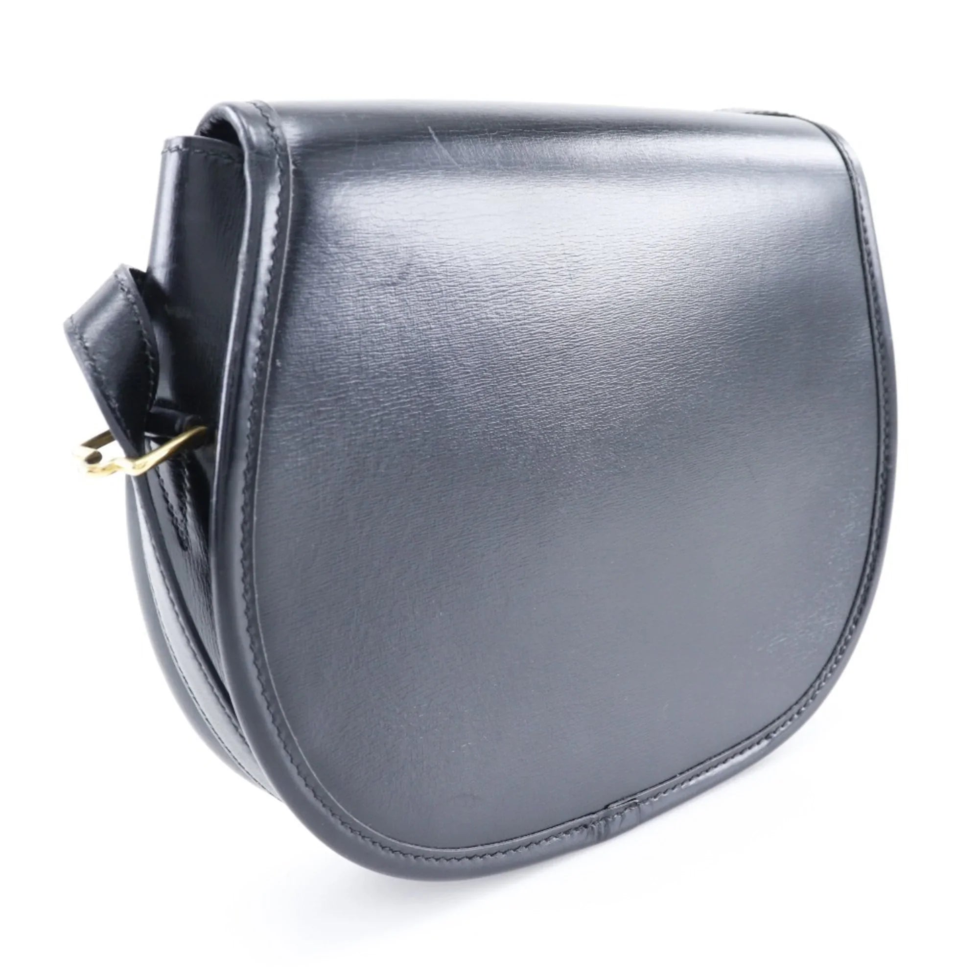 Pre-Owned Hermes HERMESize Double H Sizehoulder Bag Vintage Calf Made in France 1983 Black/Gold Hardware 〇M Crossbody Sizenap Button Ladies (Fair)