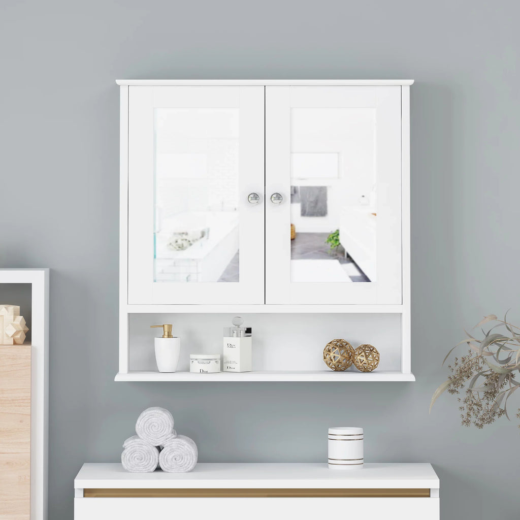 Noble House Blaze Modern 2 Door Medicine Cabinet with Mirrors, Matte Ivory