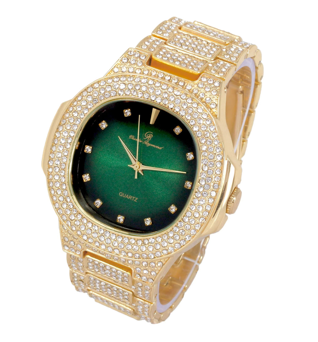 Bling-ed Out Cuban Bracelet with Oblong Iced Look Hip Hop Watch - SizeT10235 DX CB