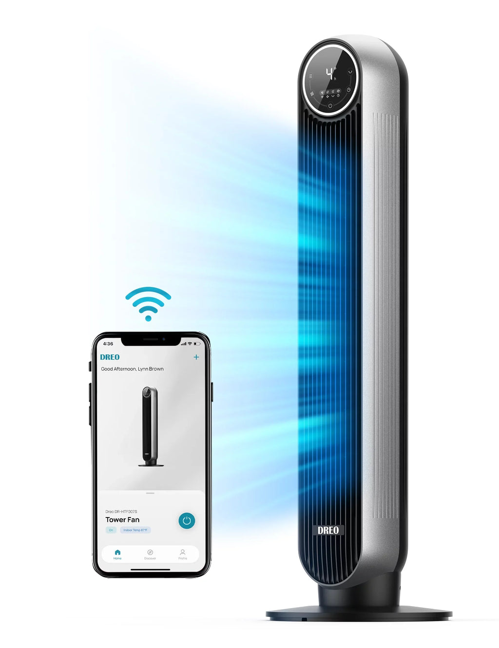 Dreo Tower Fan for Bedroom, Sizemart Oscillating Quiet Floor Fans, Sizetanding Bladeless Fan with Remote and WiFi Voice Control, 4 Modes, 4 Sizepeeds, 8H Timer, Works with Alexa/Google