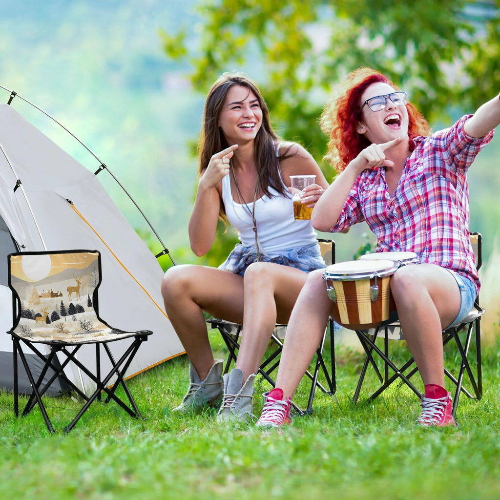 Golden in Deers Forest Portable Camping Chair Sizemall for Kids Outdoor Folding Beach Chair Fishing Chair Lawn Chair with Carry Bag