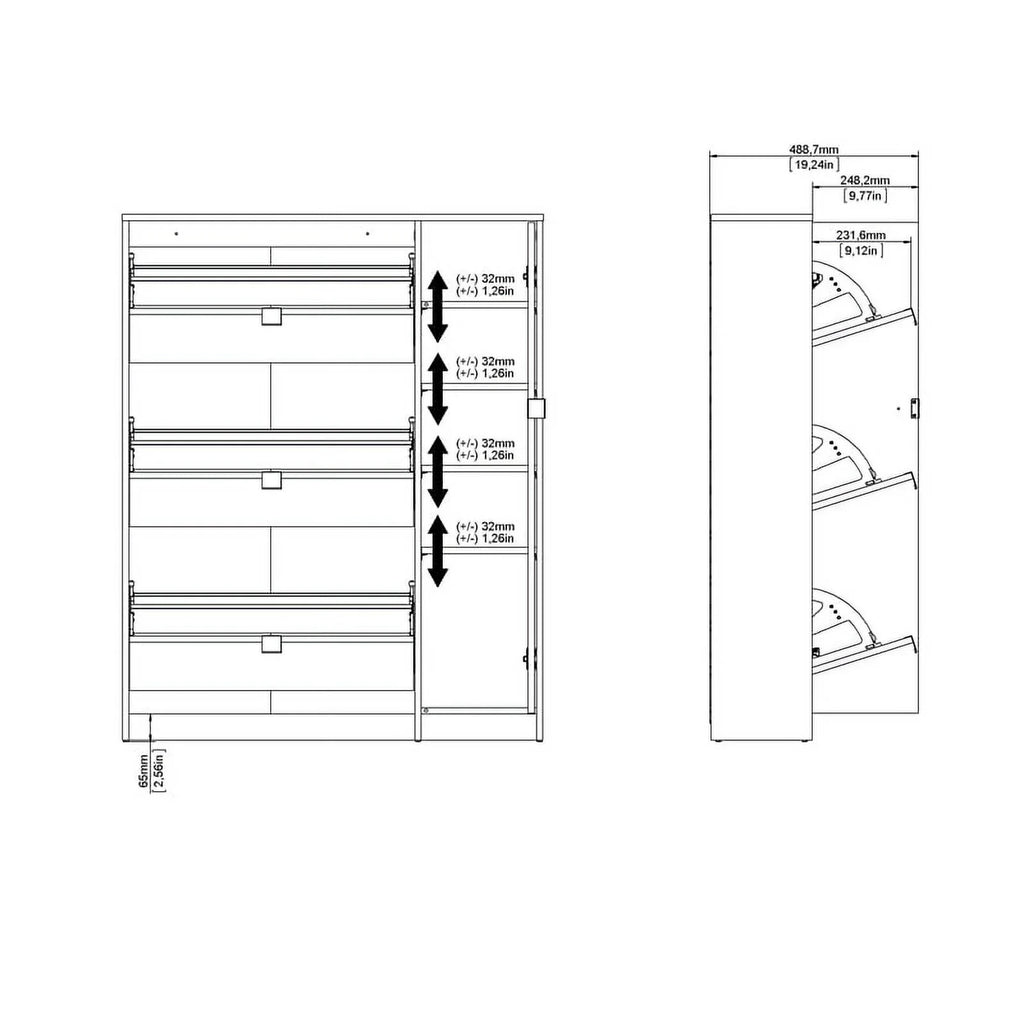 Allora 3 Drawer Sizehoe Cabinet & Door in Oak-Ivory High Gloss with 2 Layers