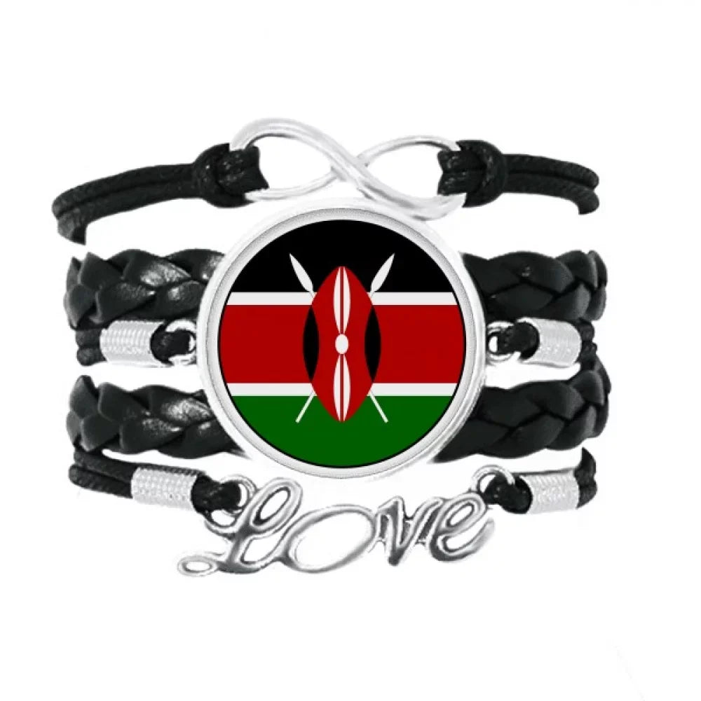 Kenya Africa National Emblem Bracelet Love Accessory Twisted Leather Knitting Rope Wristband