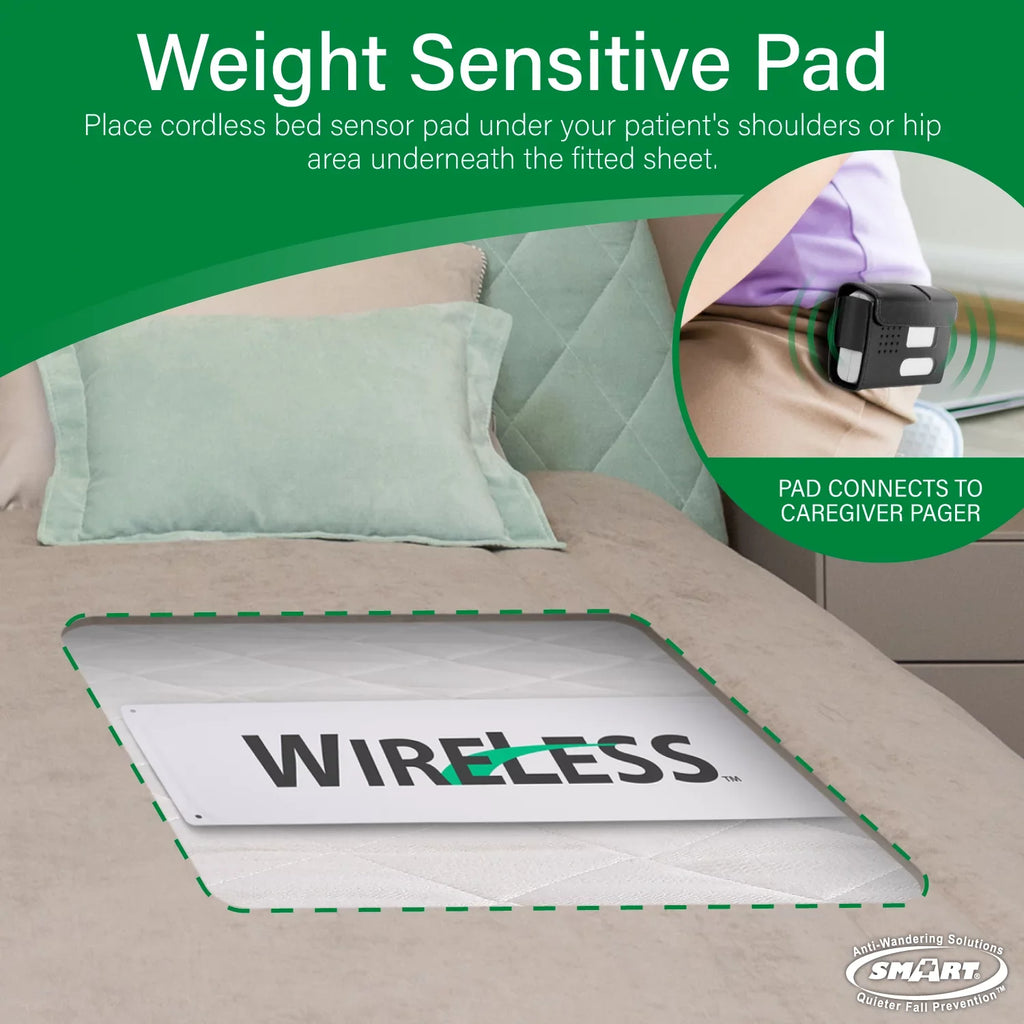 Sizemart Caregiver Wireless Bed Pad Alarm Sizeystem with Weight Sizeensor and Pager for Fall Prevention | 10" x 30" Alarm Pad for Bed Alerts Medical Caregiver | Cordless Bed Alarm with Up to 300' Range