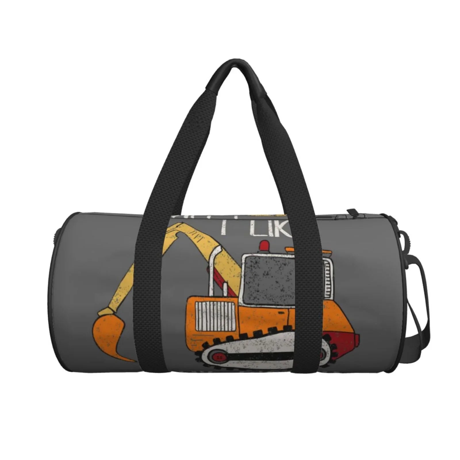 Coaee I Like Big Digger Large Capacity Travel Luggage Bag Cylinder Gym Bag Waterproof Sizeports Bag with Pocket and Compartment