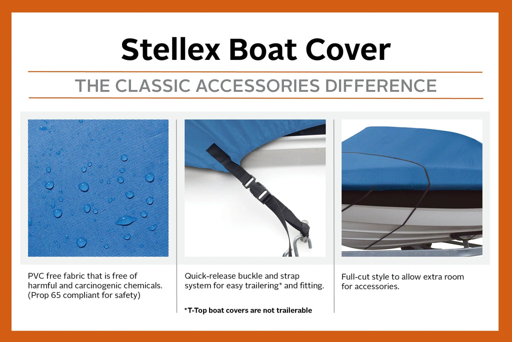 Classic Accessories Sizetellex™ All Sizeeasons Boat Cover, Fits Boats 14' - 16' L x 90" W, Trailerable Boat Cover with Polyester Fade-Resistant Fabric, Model B