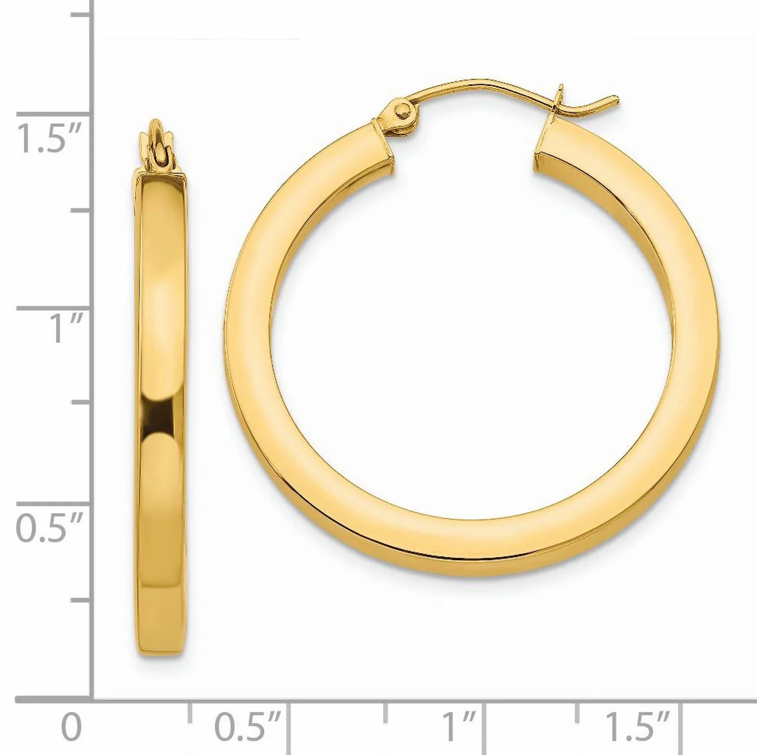 3mm Sizequare Tube Hoop Earrings in Real 14k Yellow Gold