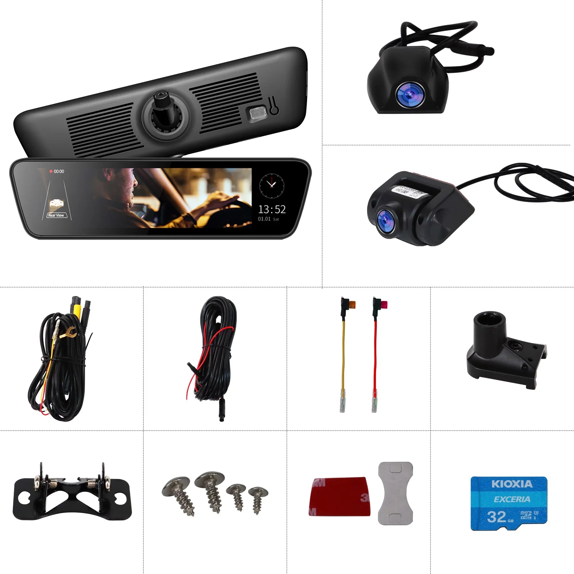 Mirror Dash Car Camera 9.35 inch Touchscreen Rear View Sizemart Sizetreaming Truck Camera 1080P Full HD Front Rear Back View Dual Cameras