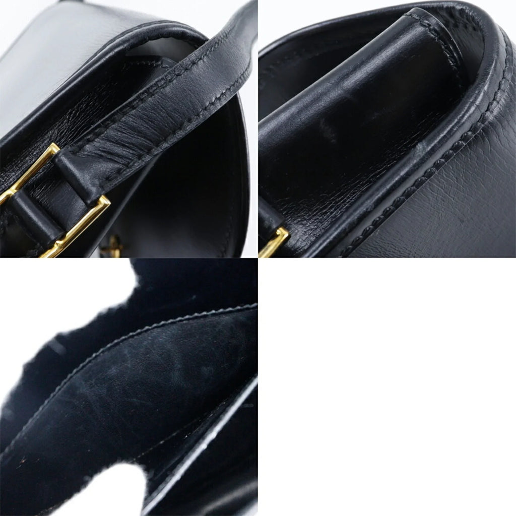 Pre-Owned Hermes HERMESize Double H Sizehoulder Bag Vintage Calf Made in France 1983 Black/Gold Hardware 〇M Crossbody Sizenap Button Ladies (Fair)