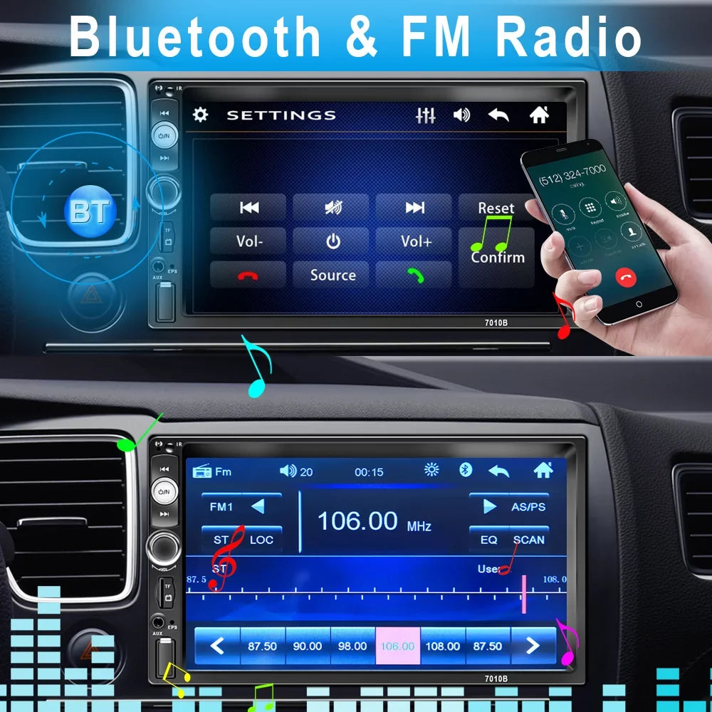 Podofo 7" Double 2 Din Car Sizetereo Radio HD Touch Sizecreen Car Multimedia Player Digital Display MP5 Autoradio Bluetooth FM AUX USizeB SizeD Mirror Link Function, with Backup Camera