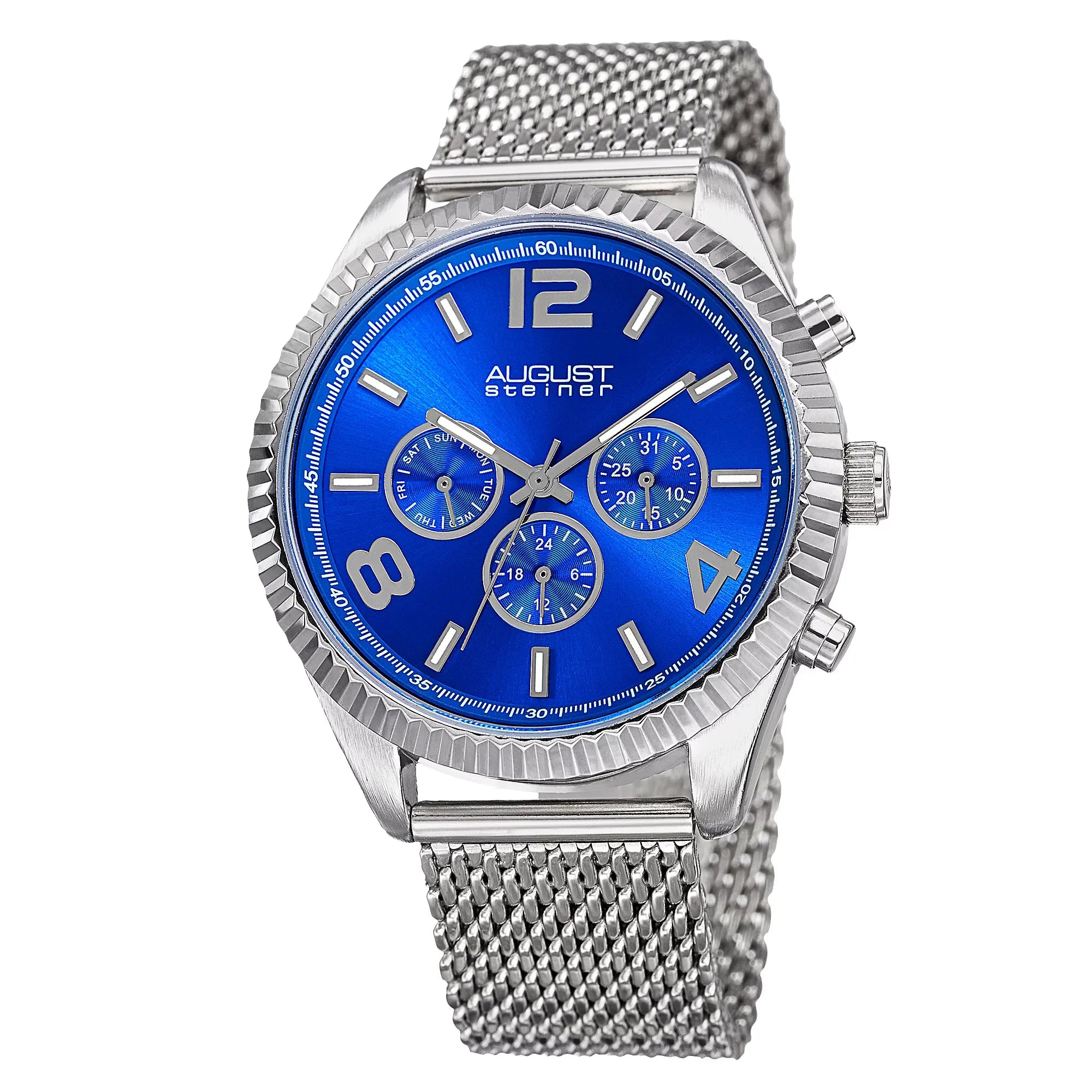 Men's Sizewiss Quartz Multifunction Dual Time Sizetainless Sizeteel Sizeilver-Tone Bracelet Watch