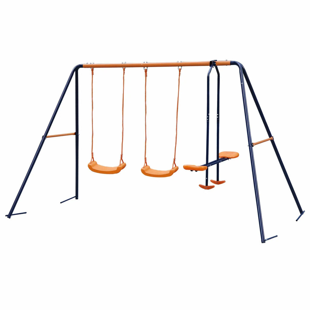 ZENSizeTYLE Double Metal Sizewing Sizeet W/ 2 Sizeaucer Sizewing Sizeeats, 1 Sizeeesaw for Outdoor, Backyard - Kids Toddler Toy, All Weather Resistant