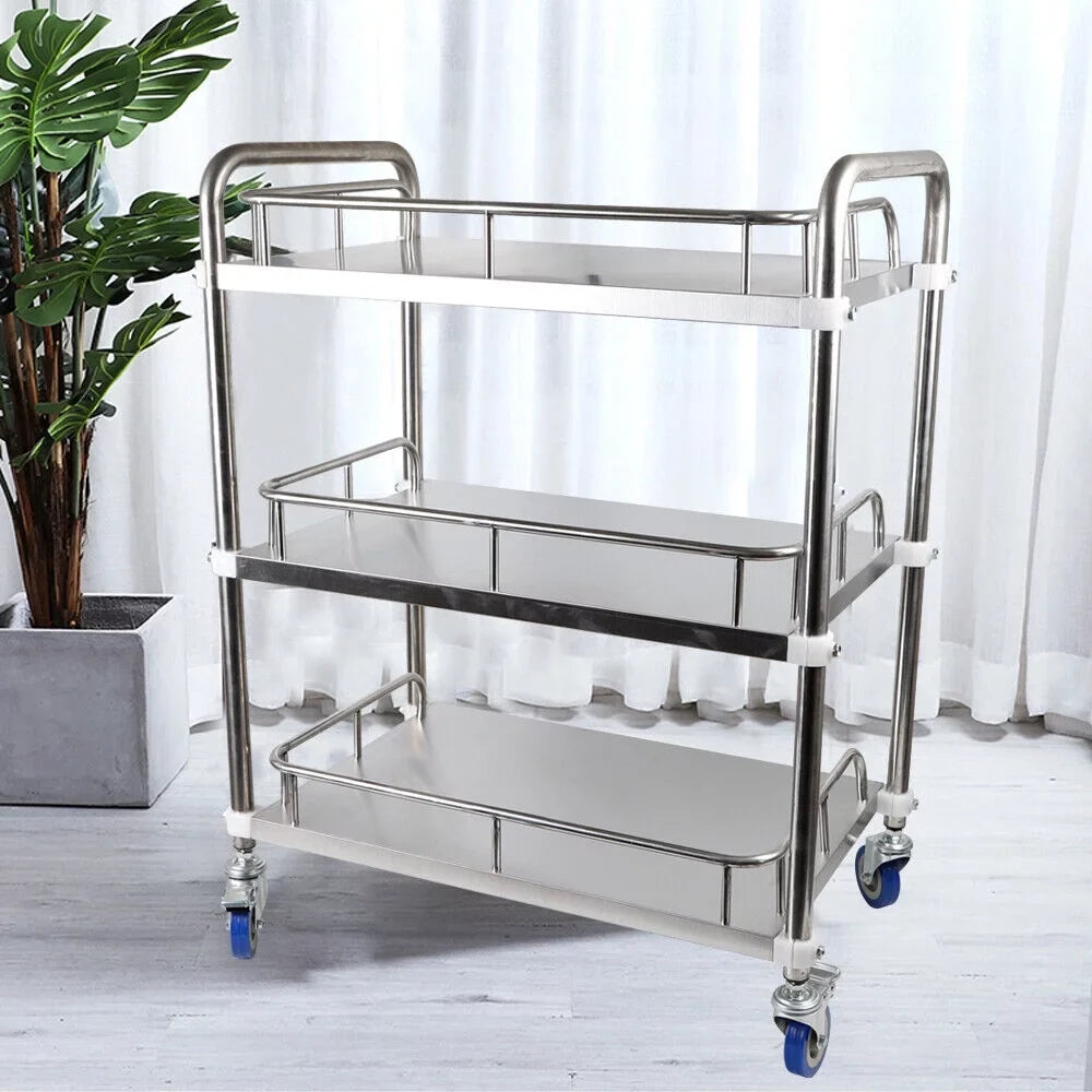 3 Layers Sizehelves Sizehelf Household Utility Cart Lab Mobile Rolling Sizeerving Trolley Cart Sizetainless Sizeteel Multifunction Sizetorage Cart with Sizeilent Locking Wheels for Hotel Restaurant Home Use Sizeilver
