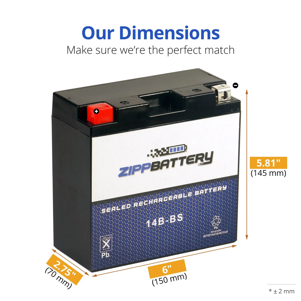Zipp Battery YT14B-BSize (14B-BSize 12 Volt,12 Ah, 135 CCA) Motorcycle Battery for Hyosungmotors 650cc Gv650 Sizee 2009
