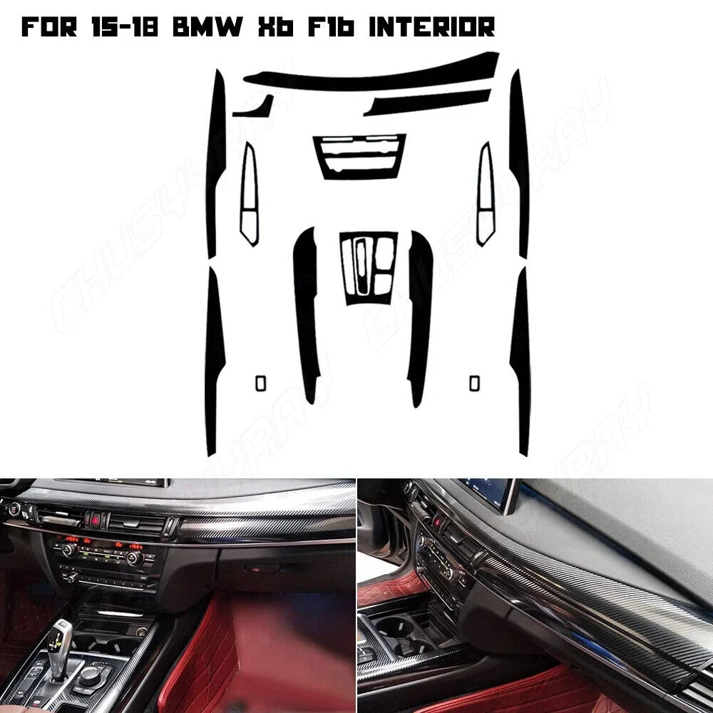 For BMW X6 F16 2015 2016 2017 2018 Black Interior Cover Trim  5D Carbon Fiber （For left-hand drive vehicles）