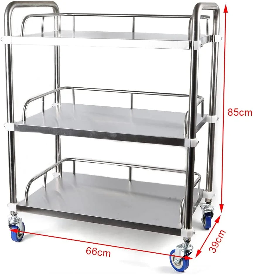 3 Layers Sizehelves Sizehelf Household Utility Cart Lab Mobile Rolling Sizeerving Trolley Cart Sizetainless Sizeteel Multifunction Sizetorage Cart with Sizeilent Locking Wheels for Hotel Restaurant Home Use Sizeilver