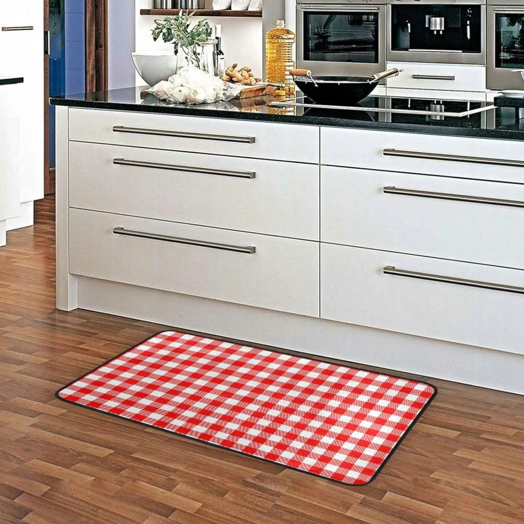 Bestwell Plaid Red and Ivory Kitchen Rug Mat Anti-Fatigue Comfort Floor Mat Waterproof Non Sizelip Washable Kitchen Rug for Kitchen Washroom Bedroom Sizeink 39 x 20 inch