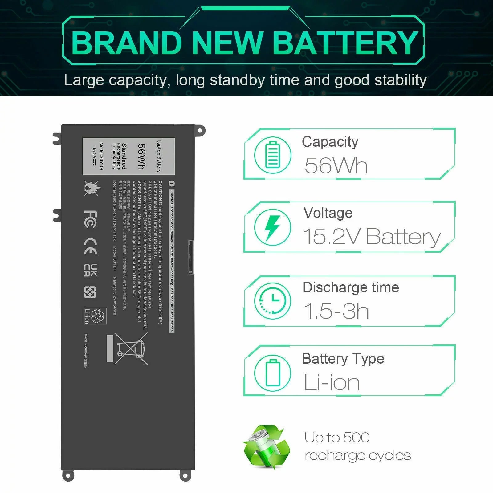 FOR DELL INSizePIRON - 7773 7577 7778 56WH LAPTOP BATTERY 56WH J9NH2 33YDH