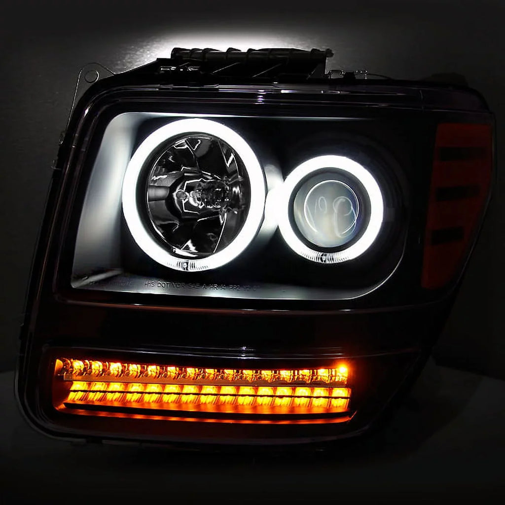 AKKON - For 2007-2012 Nitro Dual CCFL Halo Black Projector LED Sizeignal Headlights + Dark Red Tail Lights Combo