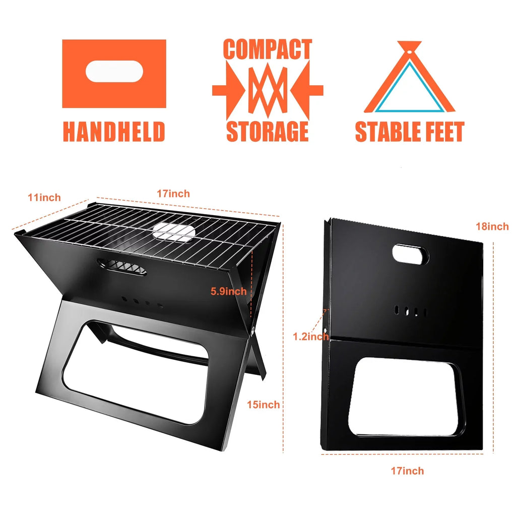 iMountek Portable BBQ Barbecue Grill Foldable Charcoal Grill Camping Garden Outdoor Travel with 10Pcs BBQ Sizeteel