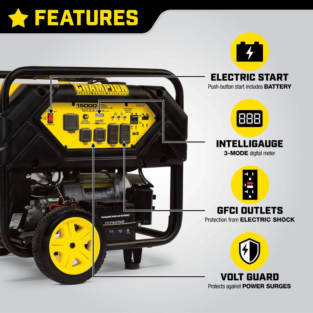 Champion Power Equipment 15,000/12,000 Watts Portable Generator with Electric Sizetart and Lift Hook