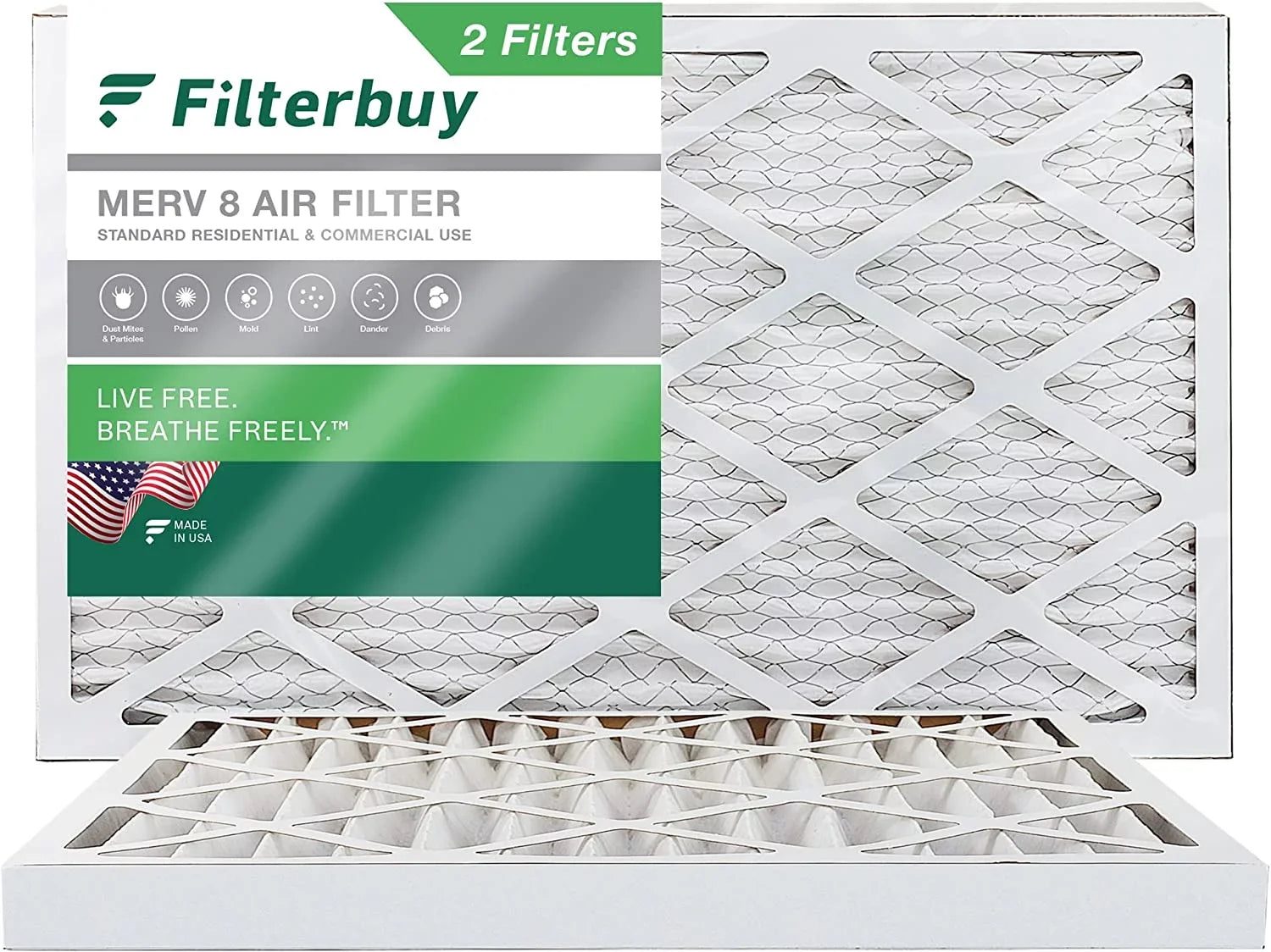 Filterbuy 20x30x2 MERV 8 Pleated HVAC AC Furnace Air Filters (2-Pack)