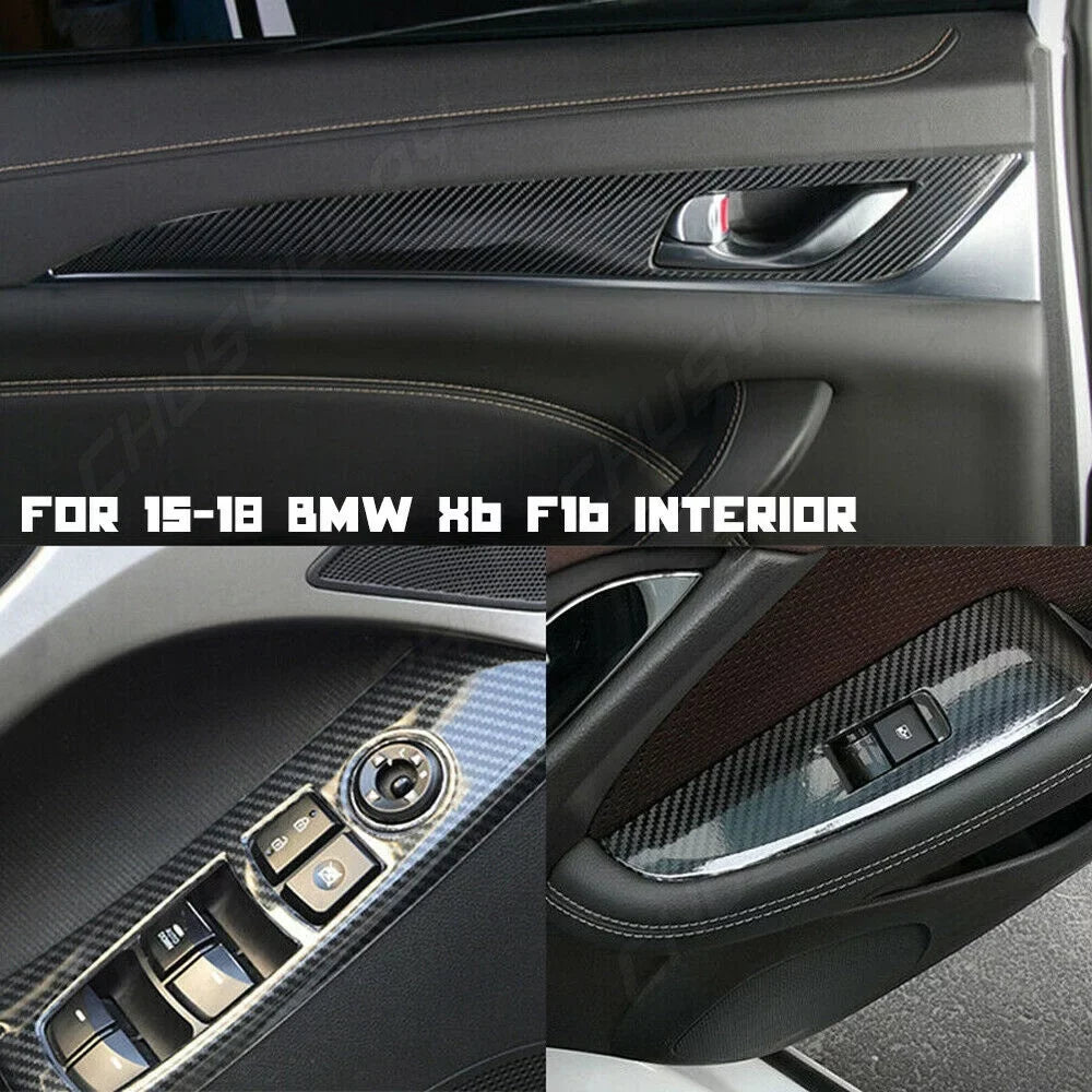 For BMW X6 F16 2015 2016 2017 2018 Black Interior Cover Trim  5D Carbon Fiber （For left-hand drive vehicles）