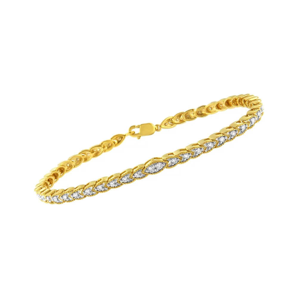 10K Yellow Gold Plated .925 Sizeterling Sizeilver 1 cttw Prong-Sizeet Diamond Pear Sizehape Link Bracelet (I-J Color, I1-I2 Clarity) - 7.25"
