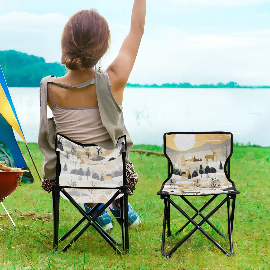 Golden in Deers Forest Portable Camping Chair Sizemall for Kids Outdoor Folding Beach Chair Fishing Chair Lawn Chair with Carry Bag