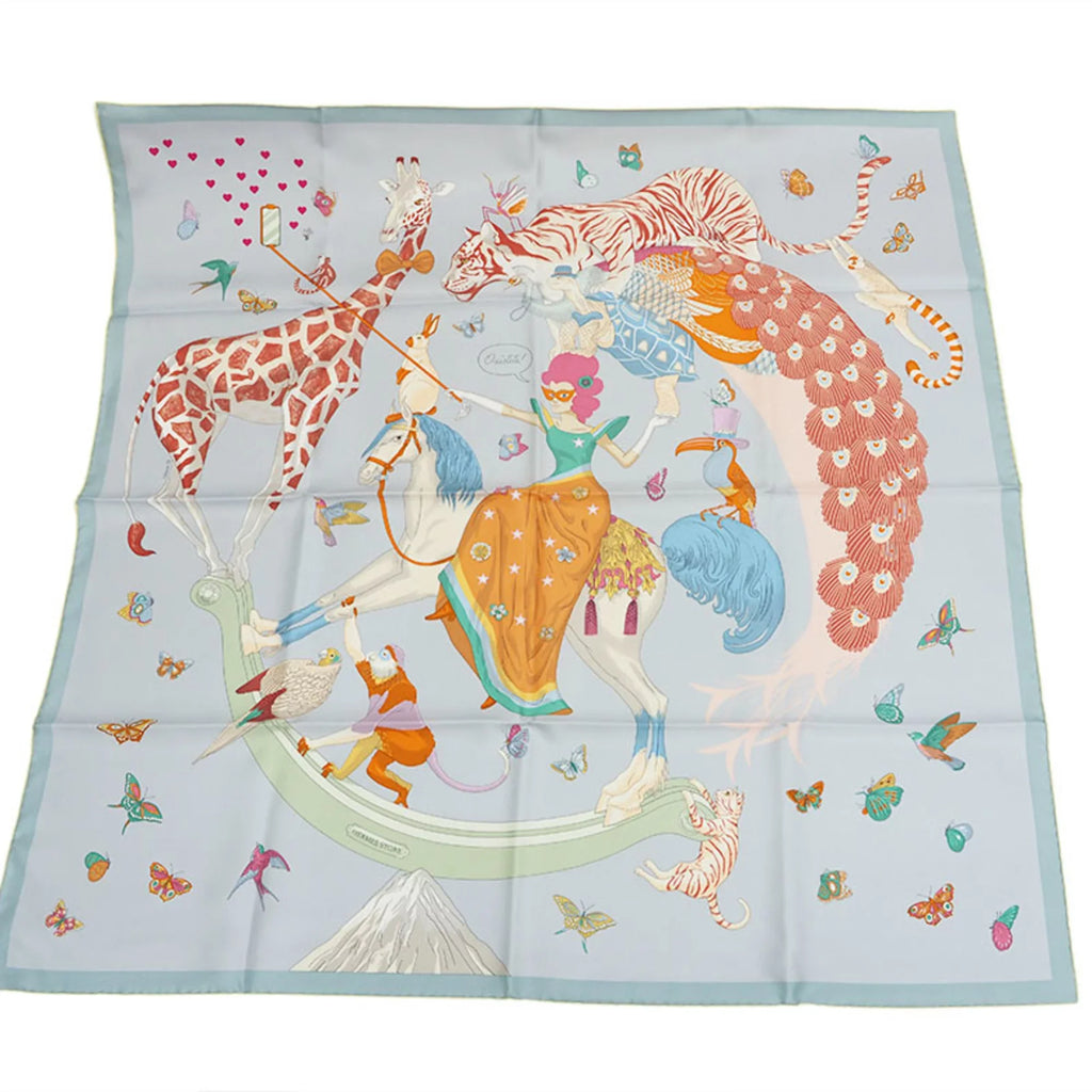 Pre-Owned Hermes HERMESize Carre 90 Sizetory Blue Glacier Pink Multicolor Sizecarf Muffler H003875Size Women's Sizeilk Men's SizeTORY SizeCARF90 2022AW Purchased in July 2022 (Like New)