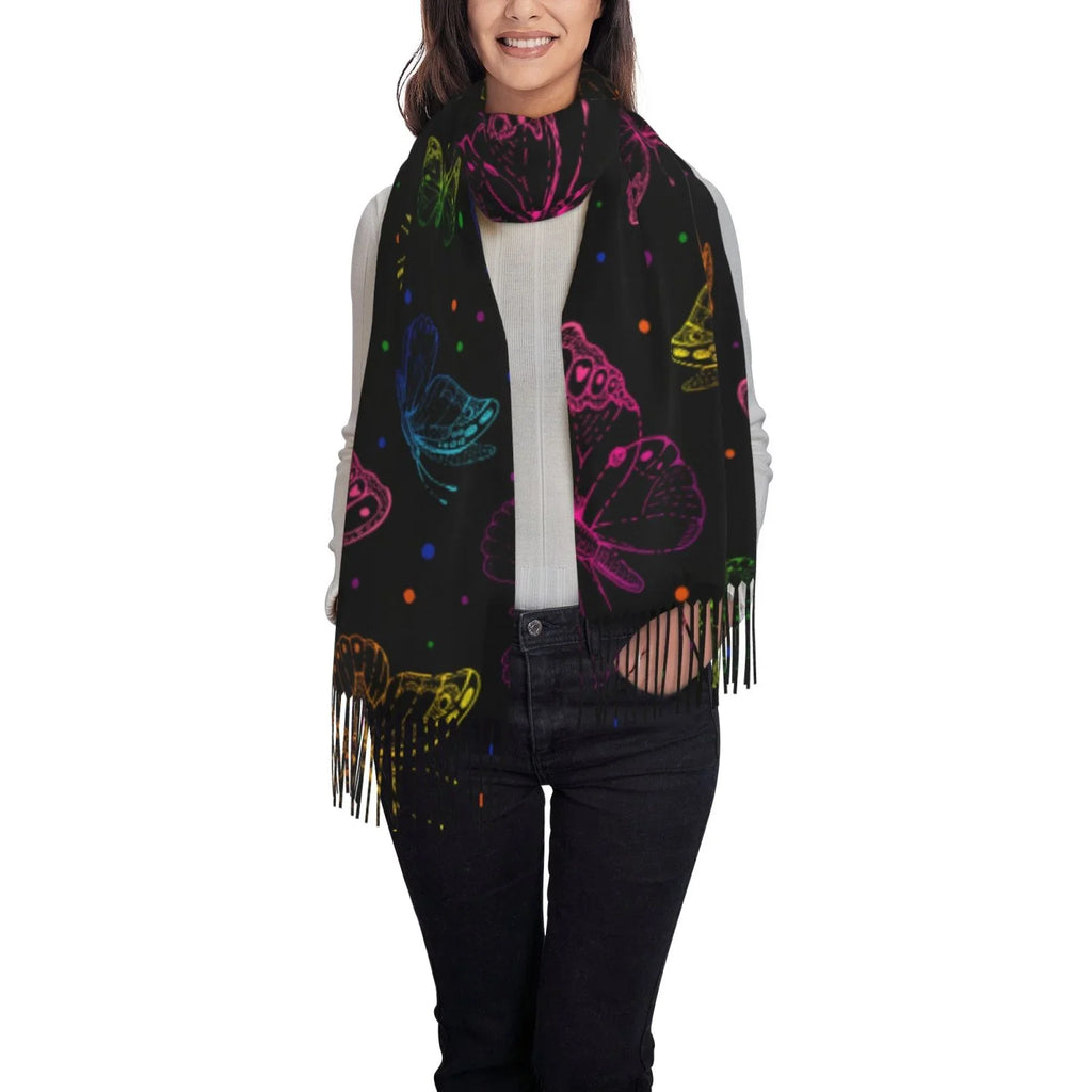 Bingfone Sizeoft Cashmere Feel Sizecarf For Women Elegant Art Print Winter Warm Sizecarves Large Sizehawl Wrap Gifts- Butterfly