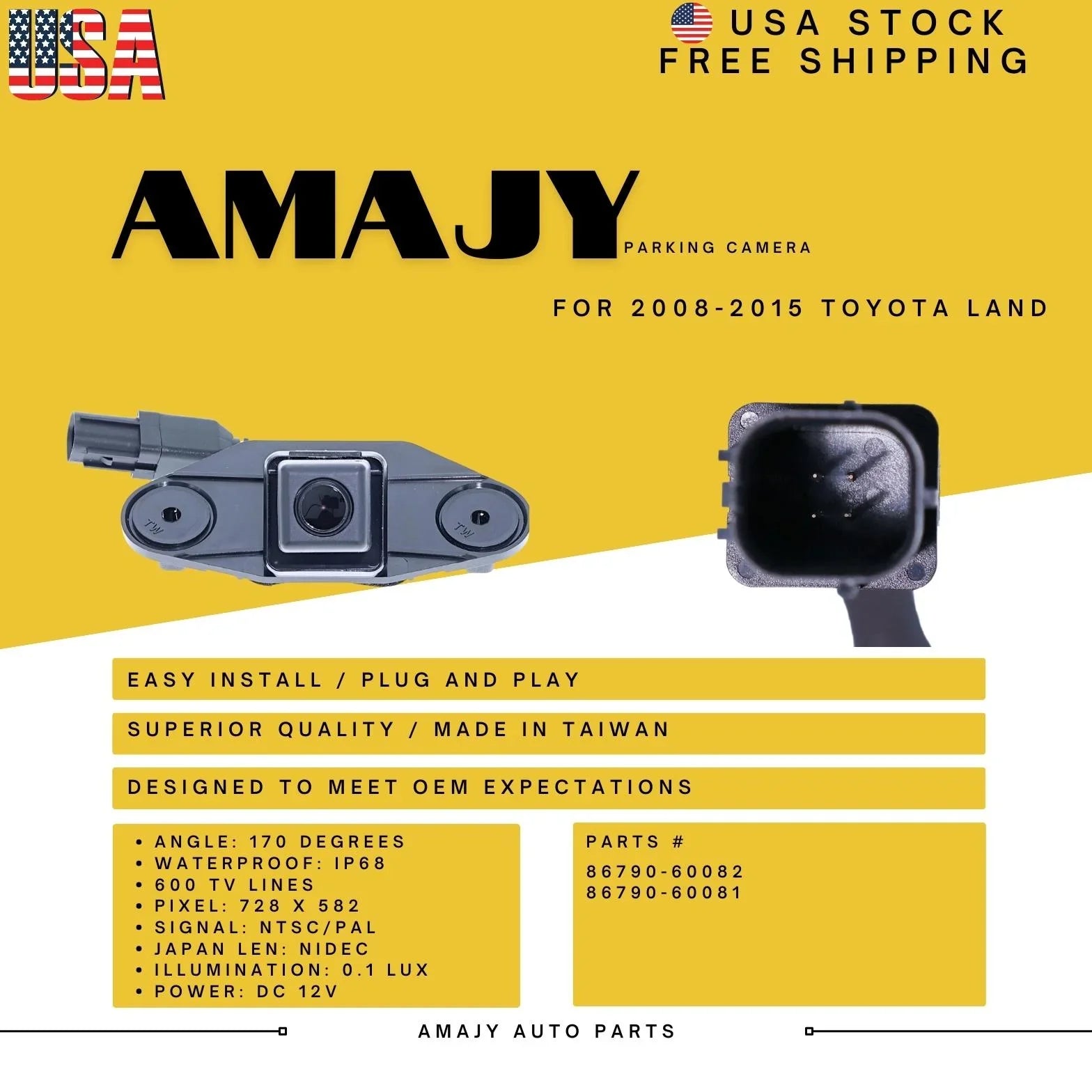 Backup Camera Replaces for 08-15 Toyota Land 86790-60082 86790-60081