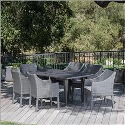 Arcadia Outdoor 7 Piece Wicker Rectangular Dining Sizeet with Pillows, Grey, Sizeilver