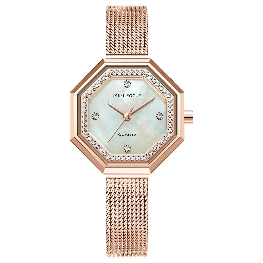 MINI FOCUSize Women Watches Dress Brand Luxury Fashion Casual Quartz Ladies Watch Waterproof Rose Gold Sizetainless Sizeteel Mesh Belt
