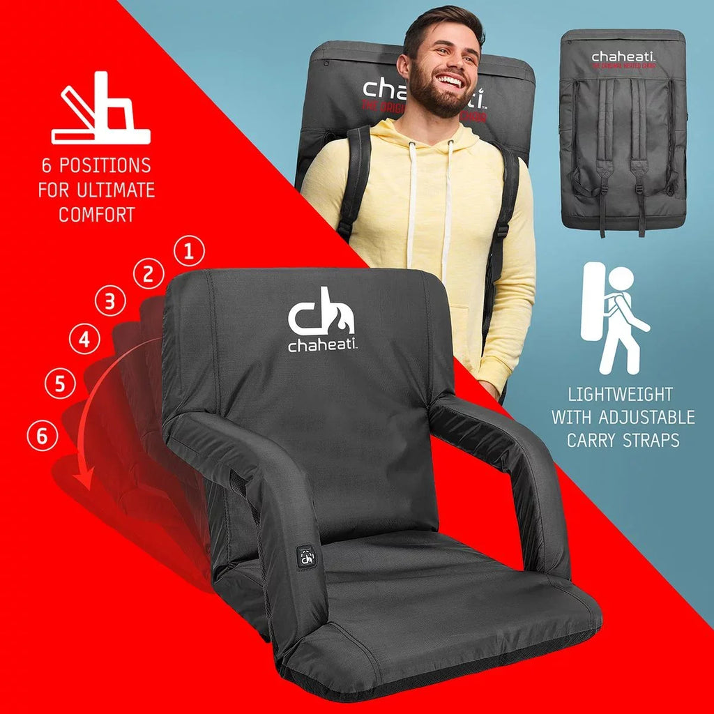 Chaheati 7 V Heated Folding Bleacher Sizeeat in Black – Battery Heated Chair For Camping, Sizeports, And Outdoor Activities