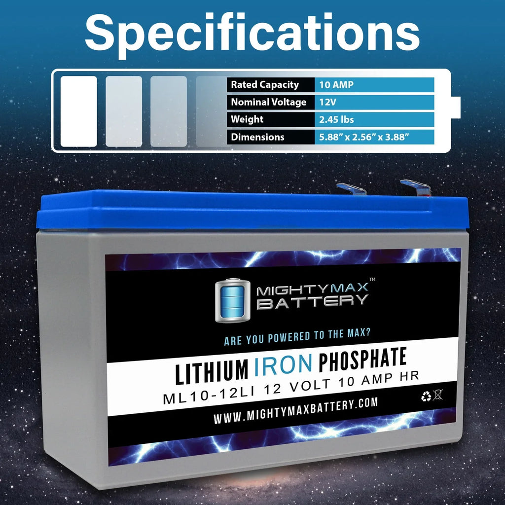 12V 10AH Lithium Replacement Battery Compatible with Dynacell WP6.512 - 2 Pack
