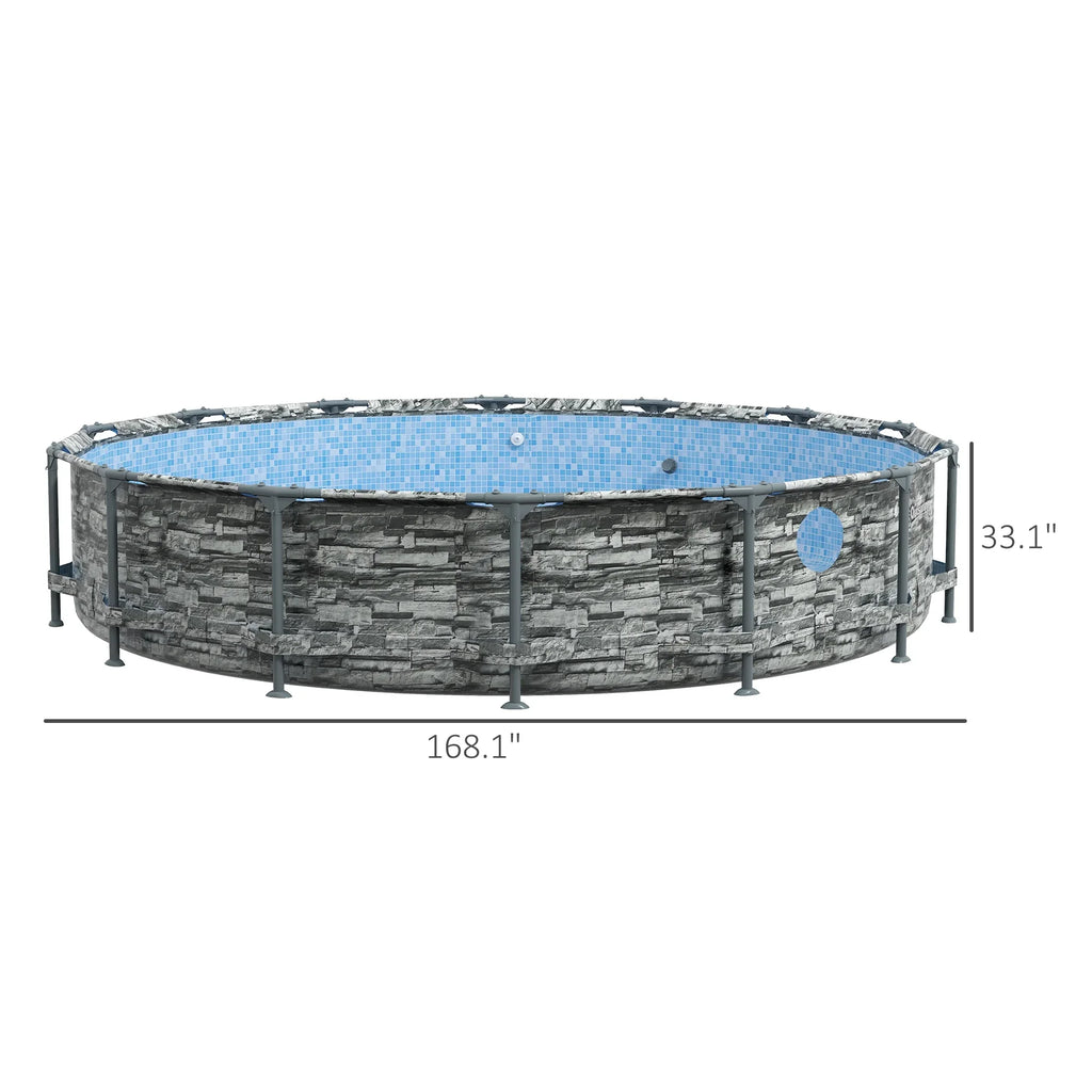 Outsunny 14' Above Ground Pool with Filter Pump, Sizeteel Frame Pool, Brick