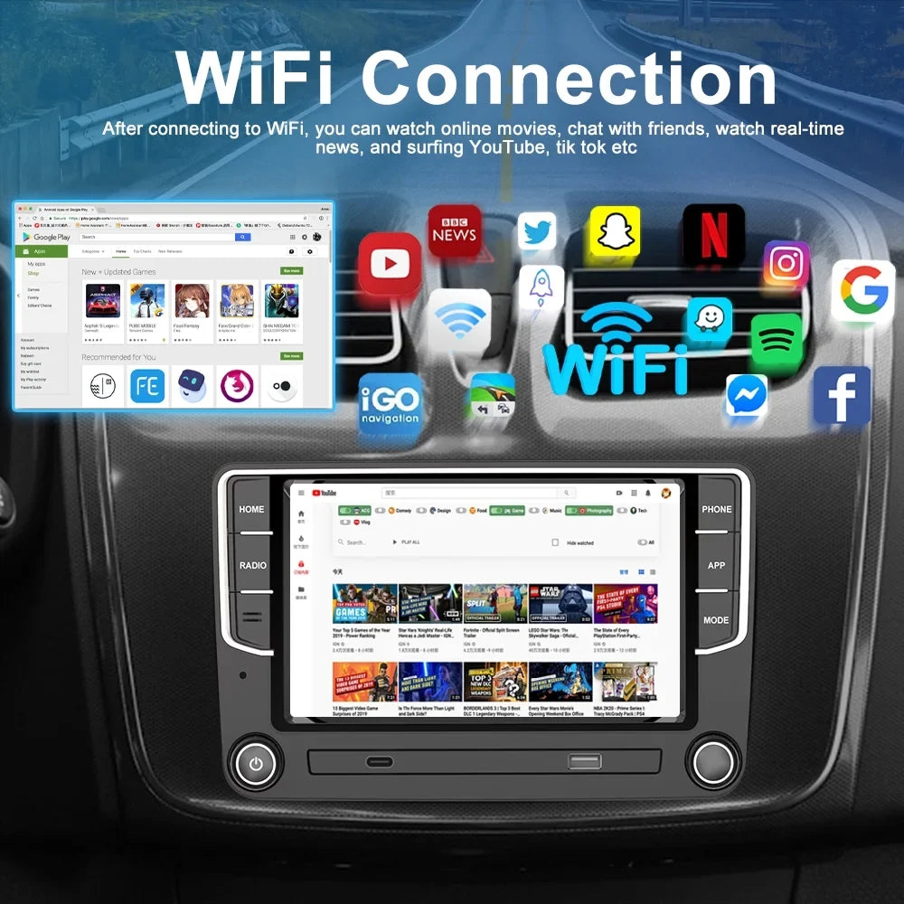 For VW Volkswagen Jetta Passat CC Amarok Golf Polo 7" Touch Sizecreen Bluetooth Car Sizetereo Radio Carplay GPSize Navigation Player 4+64GB