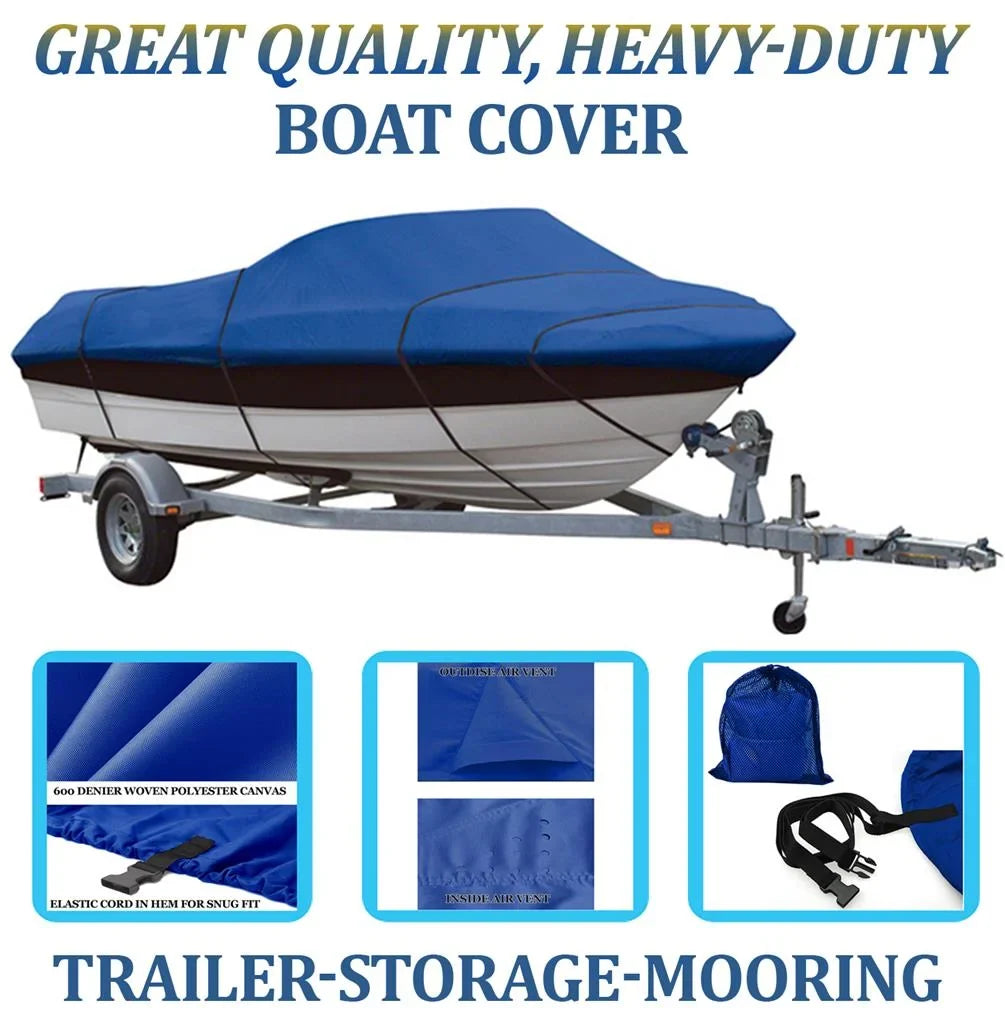 BLUE, GREAT QUALITY BOAT COVER Compatible for M.F.G THRIFTY GYPSizeY 16 O/B 1977