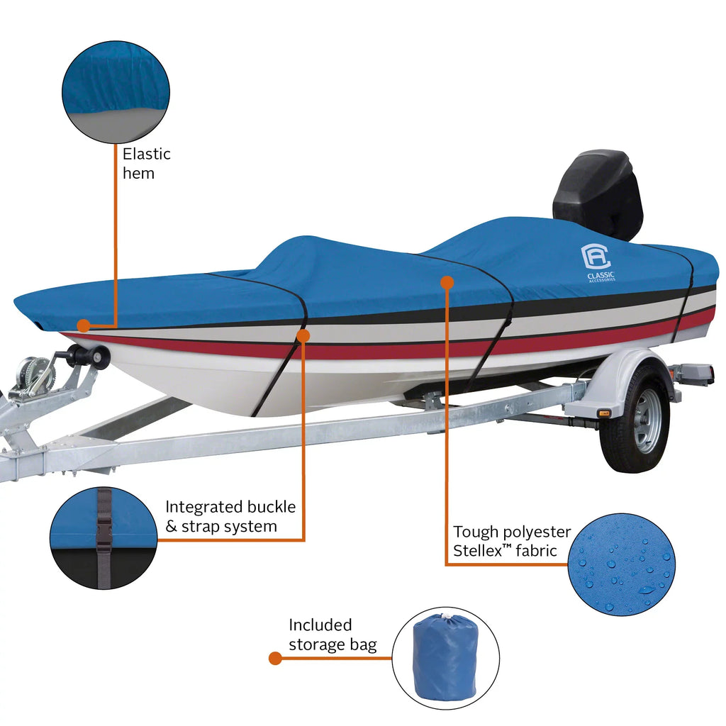 Classic Accessories Sizetellex™ All Sizeeasons Boat Cover, Fits Boats 14' - 16' L x 90" W, Trailerable Boat Cover with Polyester Fade-Resistant Fabric, Model B