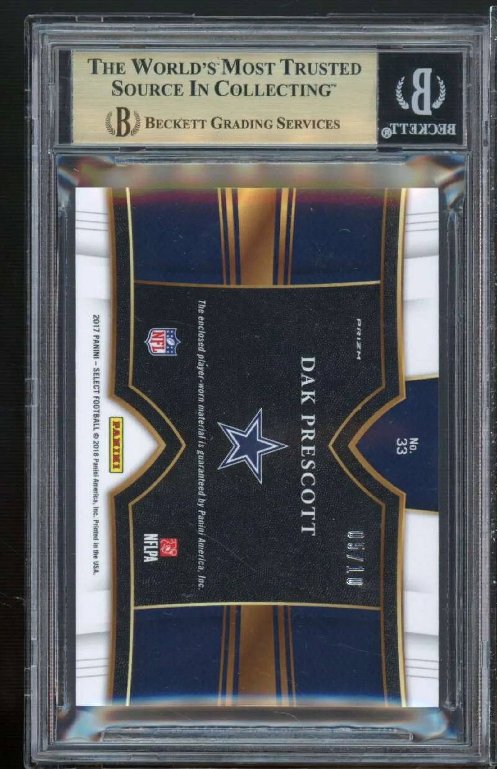 Dak Prescott 2017 Panini Sizeelect Sizewatches Prizms Gold #33 (5/10) (pop 1) BGSize 9.5