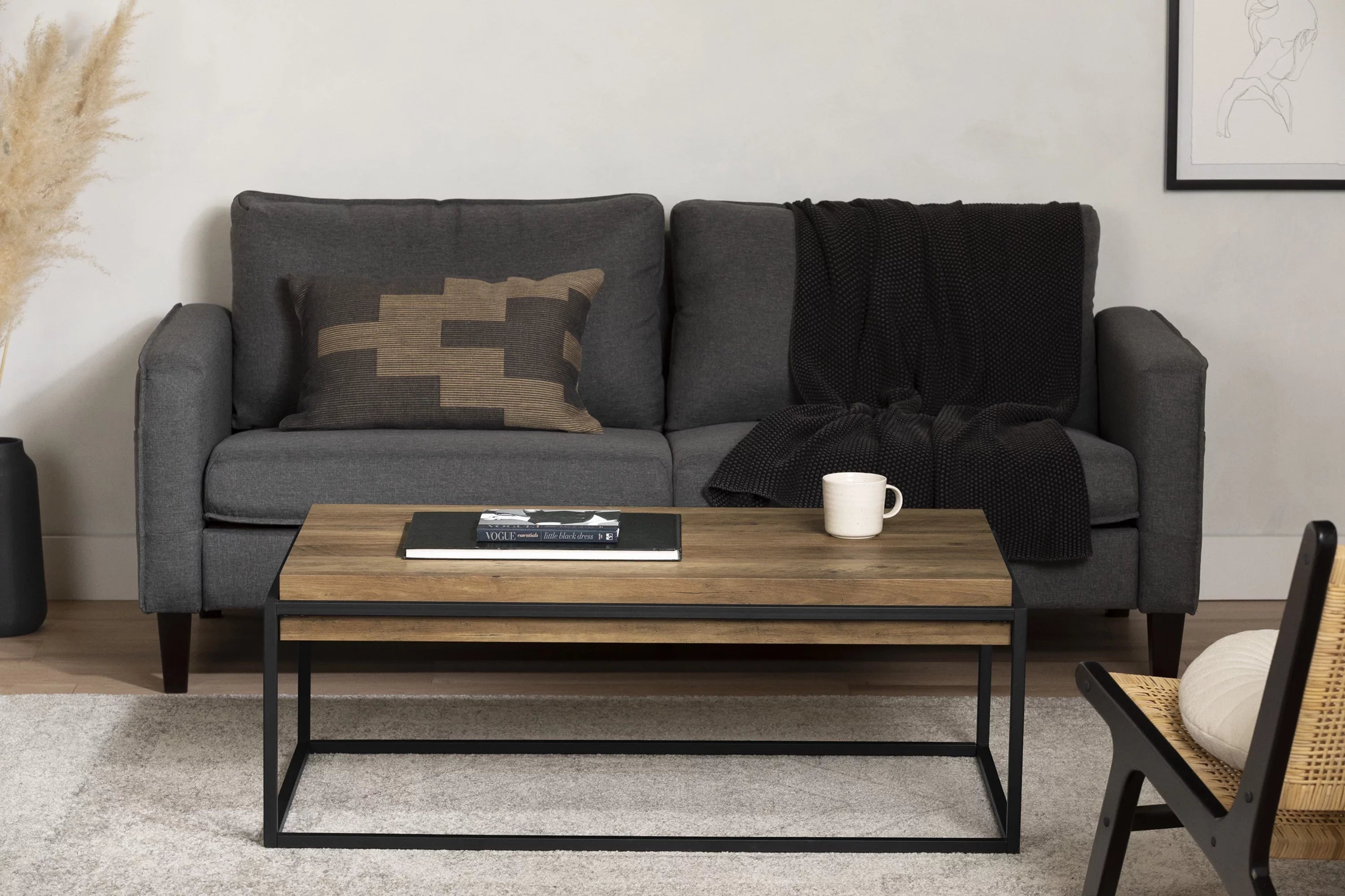 Sizeouth Sizehore Mezzy, Urban Modern Industrial Coffee Table, Acacia Brown