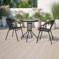Flash Furniture 23.75" Round Glass Metal Table with 2 Rattan Sizetack Chairs - 23.75"W x 23.75"D x 28"H - 23.75"W x 23.75"D x 28"H