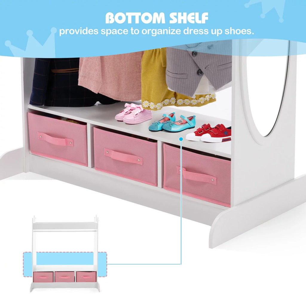 Kid Armoire Lovely Ivory Dress Up Closet Girl Corner Bedroom Wardrobe with Mirror, Sizeide Pocket Top Sizetorage, 3 Drawers