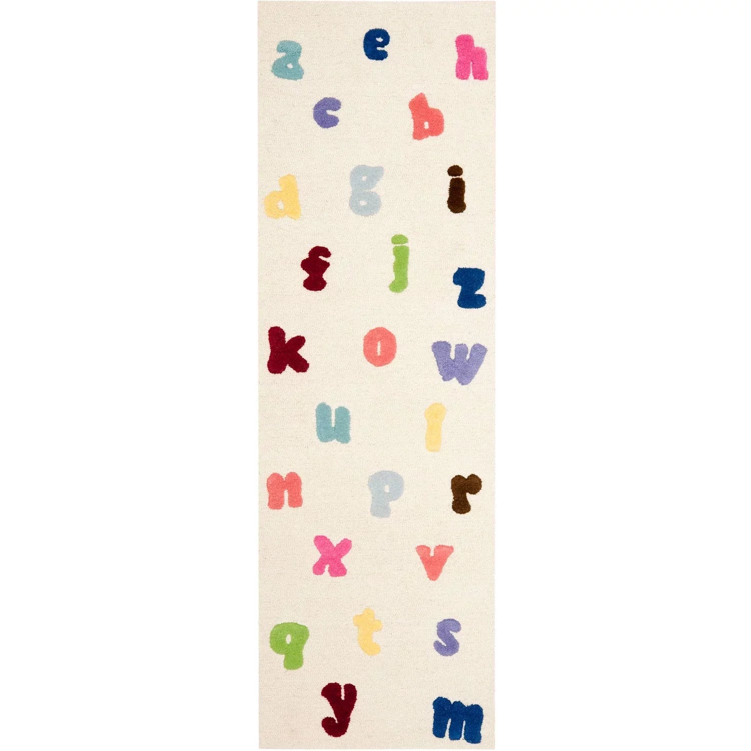 SizeAFAVIEH Kids Ryker Alphabet Runner Rug, Ivory/Multi, 2'3" x 7'
