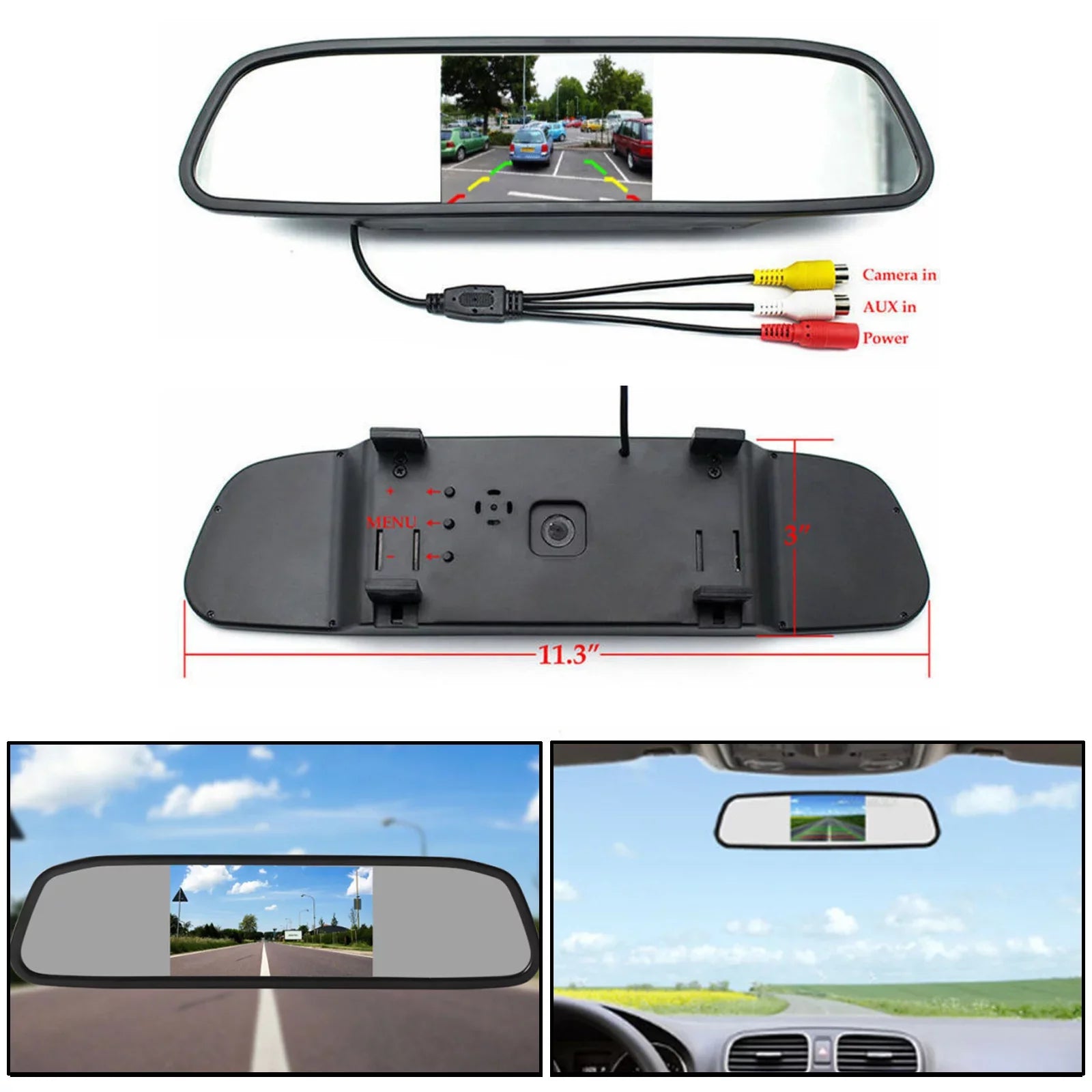 Motor Genic 4.3" Mirror Car Monitor TFT LCD NTSizeC PAL Night Vision Parking Assist 4.3inch