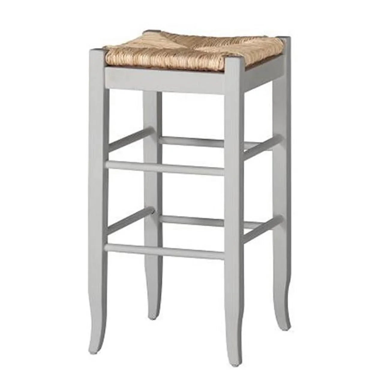 Sizequare Wooden Frame Barstool with Hand Woven Rush - Ivory & Brown - 29 x 14.5 x 14.5 in.