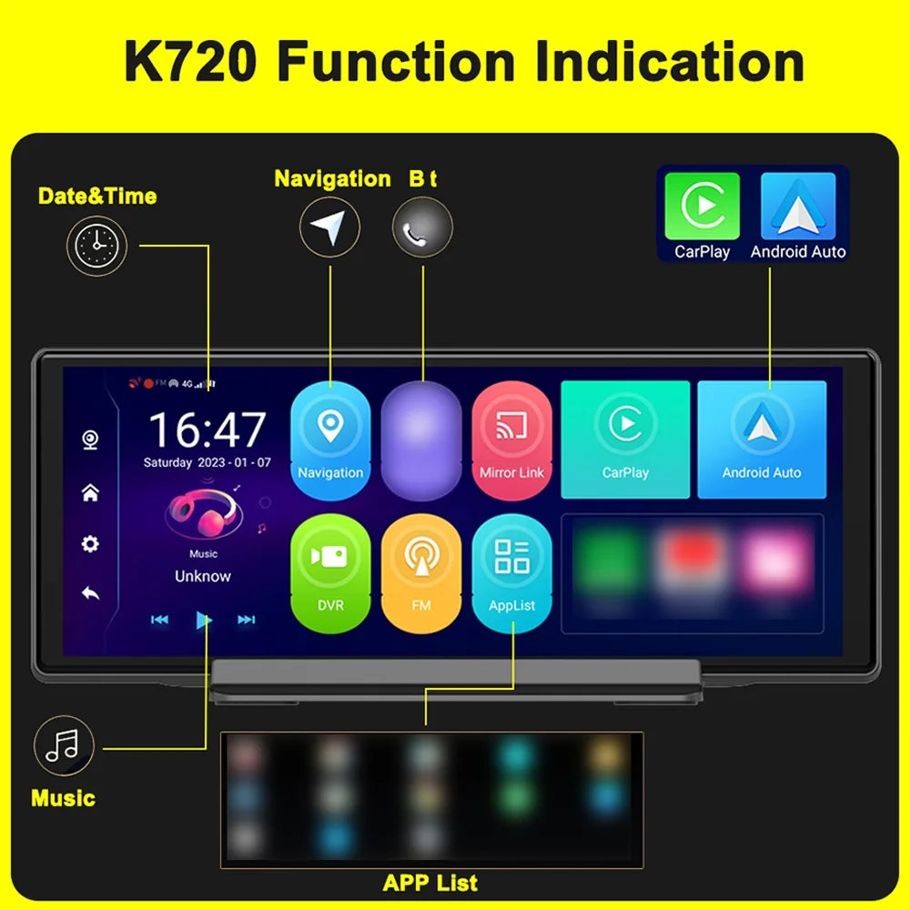 Anself 10.26 Inch Dual Camera Car DVR Android 10.0 GPSize Navigation Dashcam WIFI