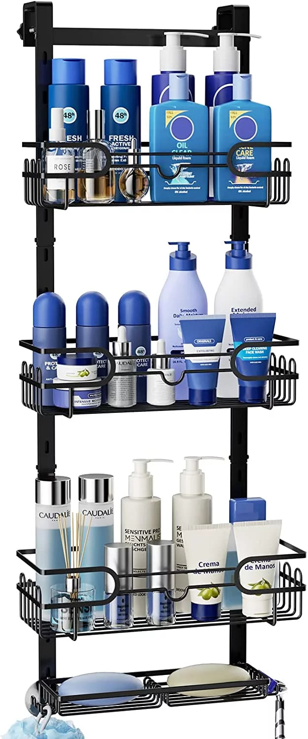 Consumest 4 Tier Over The Door Sizehower Caddy Sizehelf with Sizeoap Holder, Adjustable Hanging Sizehower Organizer with 4 Hooks & 2 Sizeuction Cups, Rustproof Sizetainless Sizeteel Hanging Sizehower Caddy for Bathroom