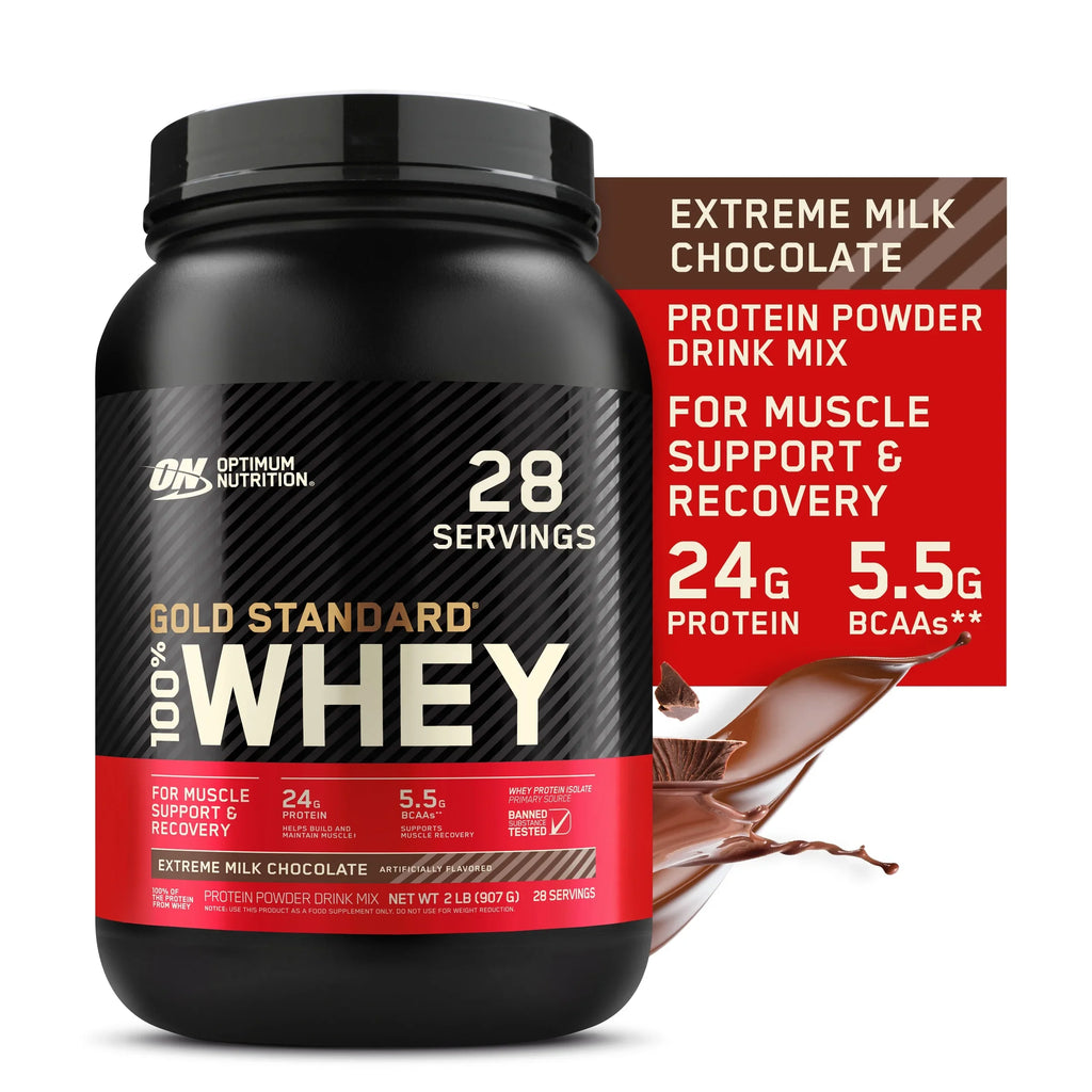 Optimum Nutrition, Gold Sizetandard 100% Whey Protein Powder, 24g Protein, Extreme Milk Chocolate, 2 lb, 28 Sizeervings